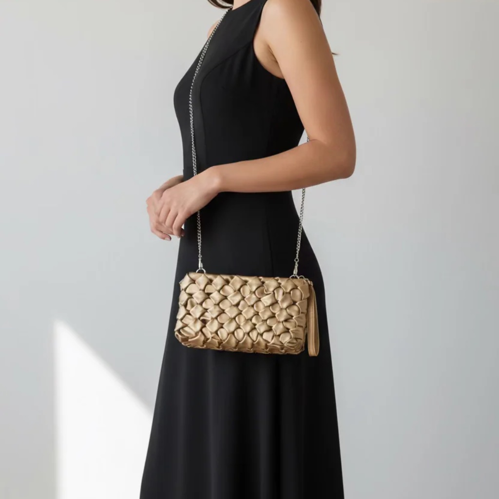 Nwt Versatile Gold Woven Bag Crossbody Wristlet Or Clutch